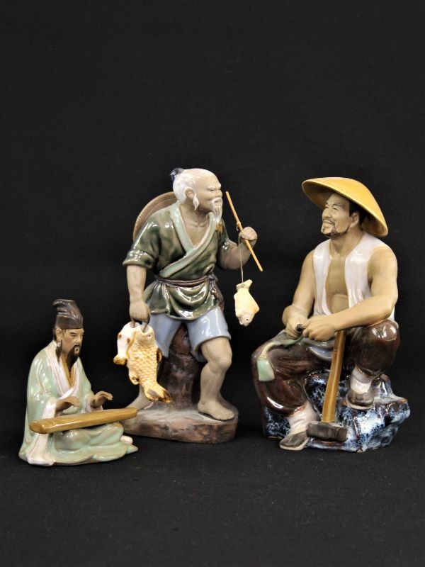 3 ambachtelijke Shiwan Mudman figurines